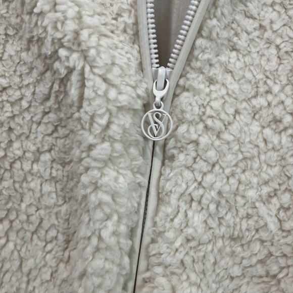 Victoria’s Secret Sherpa Jacket Size M NWT Cream Cozy Zip Up Plush Fleece - Picture 3 of 7